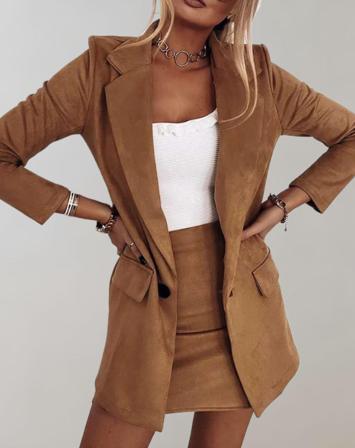 Longline Blazer and Mini Skirt Set for Women