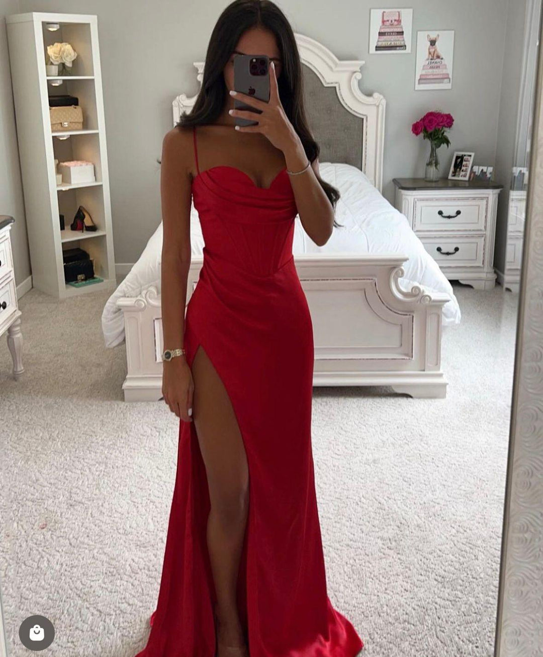 Elegant Satin Evening Dress – Long Women's Dress with Chic Split