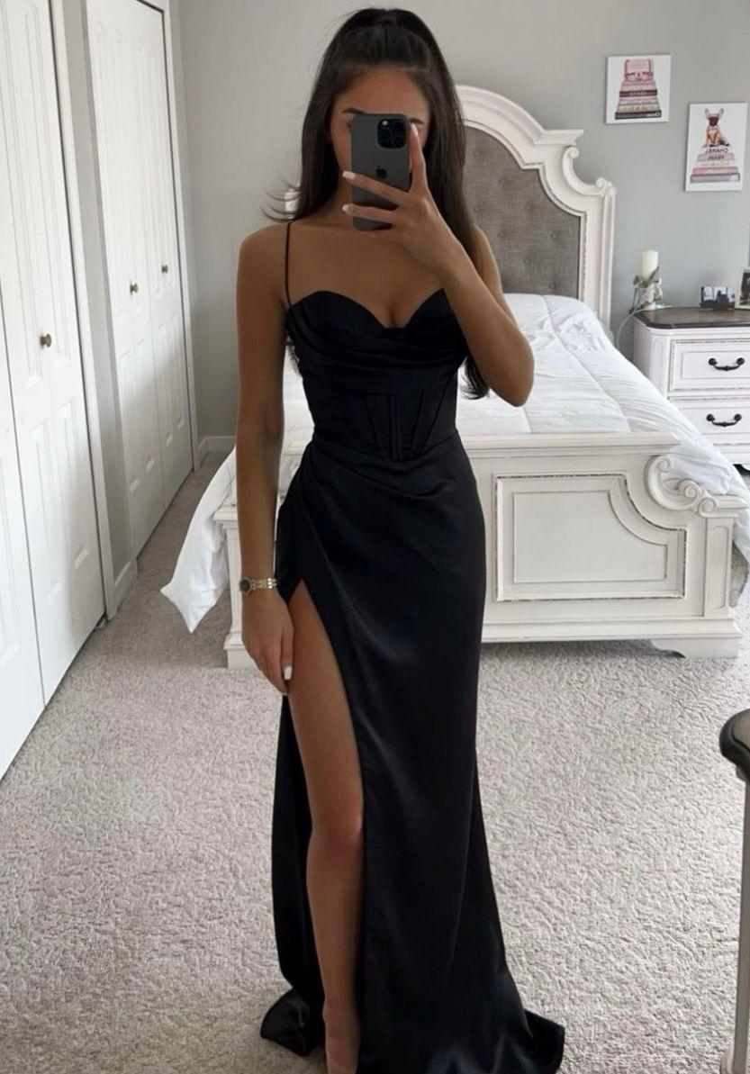 Elegant Satin Evening Dress – Long Women's Dress with Chic Split