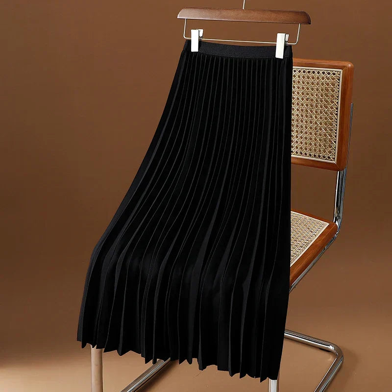 Pleated Elastic Waist Midi Skirt for Women