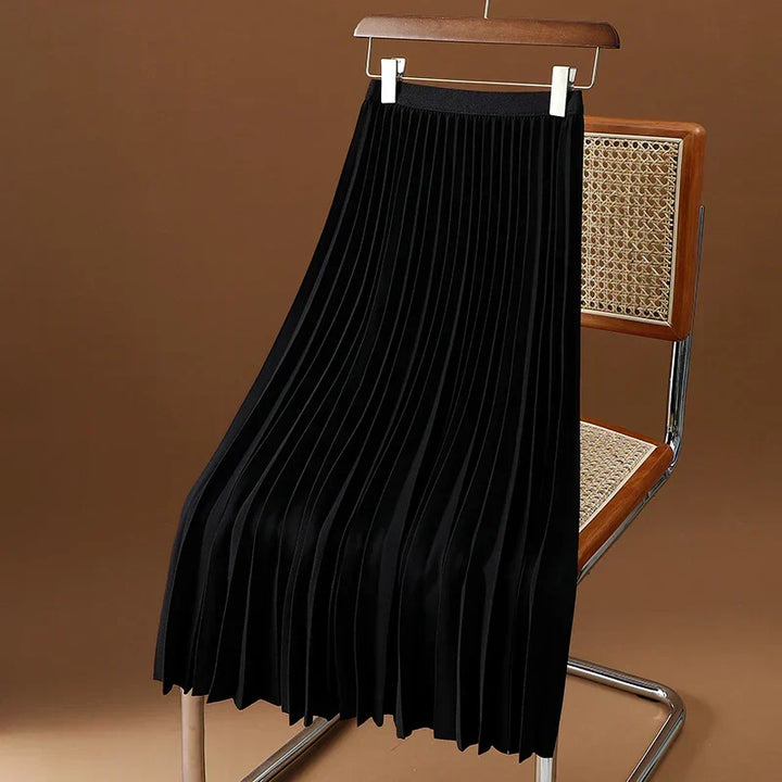 Pleated Elastic Waist Midi Skirt for Women