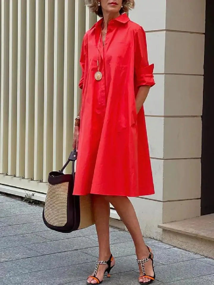 Loose-Fit Midi Shirt Dress for Women