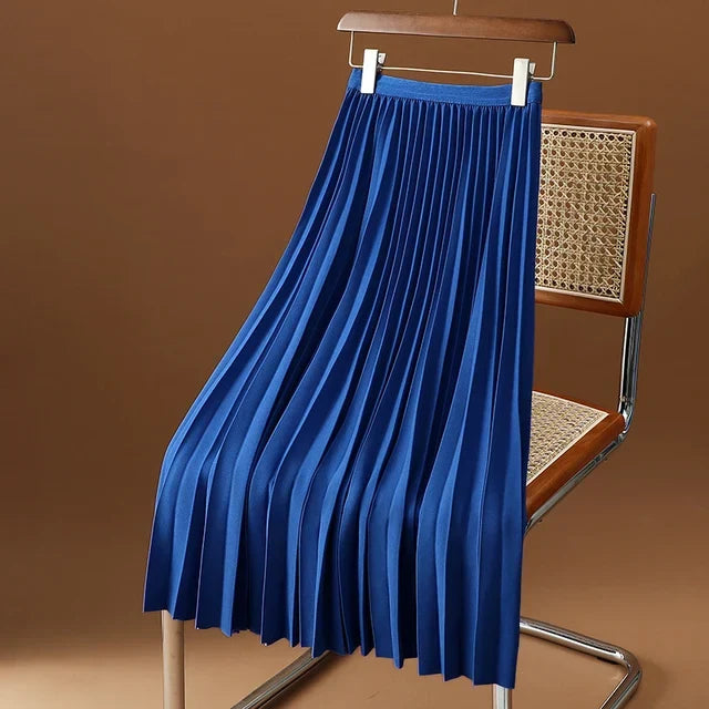 Pleated Elastic Waist Midi Skirt for Women