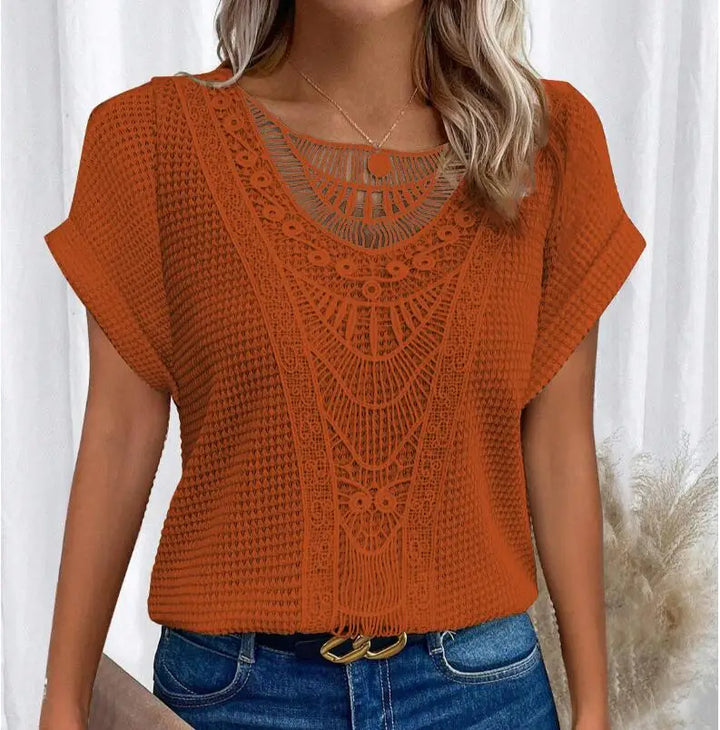 Lace Trim Knit Top for Women