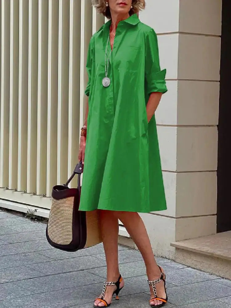 Loose-Fit Midi Shirt Dress for Women