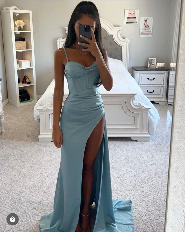 Elegant Satin Evening Dress – Long Women's Dress with Chic Split