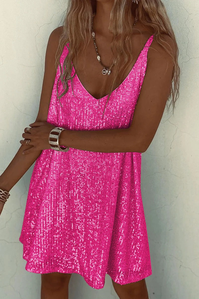 Sequin V-Back Mini Dress for Women Party