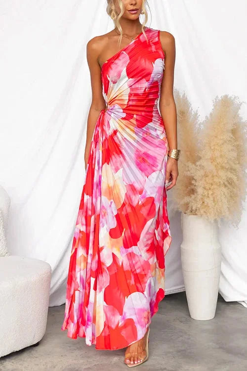 Floral One Shoulder Maxi Dress for Women