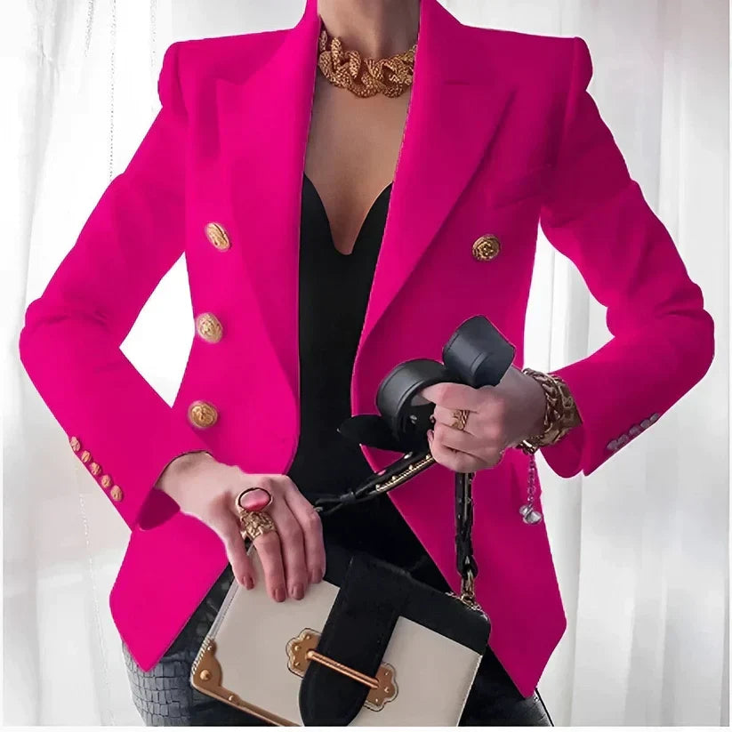 Double-Breasted Gold Button Blazer for Women
