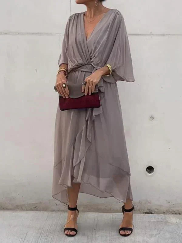 Luxurious Soft V-Neck Silk Dress for Women