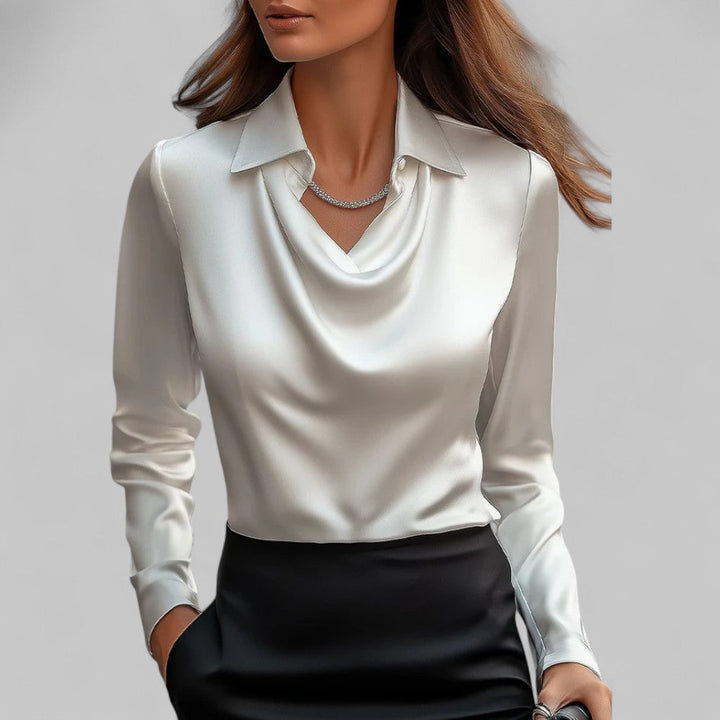 Draped Neck Satin Blouse for Women