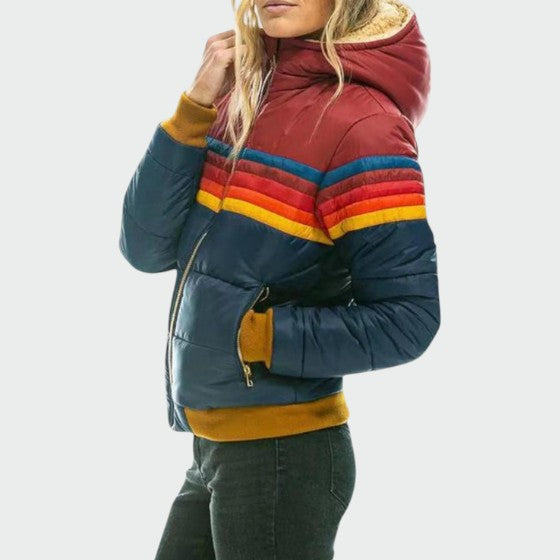 Striped Hooded Puffer Jacket for Women