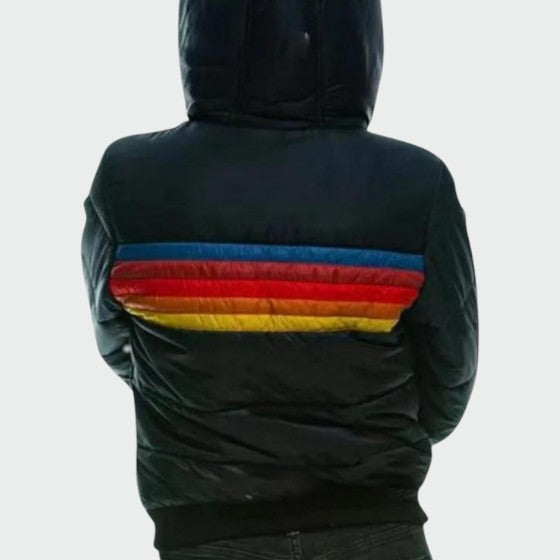Striped Hooded Puffer Jacket for Women