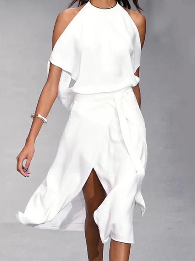 Halter Neck Midi Dress with Slit for Women