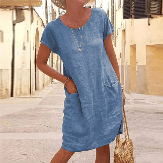 Linen Midi Dress with Pockets for Women