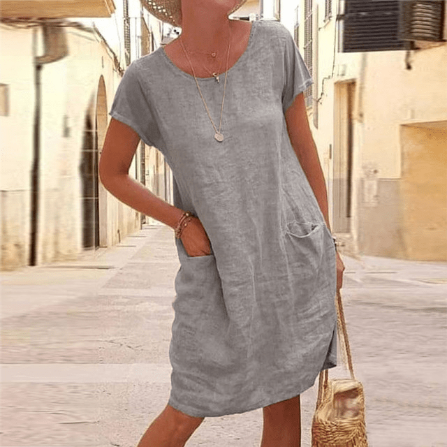 Linen Midi Dress with Pockets for Women
