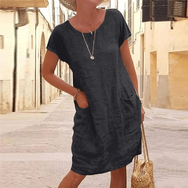 Linen Midi Dress with Pockets for Women