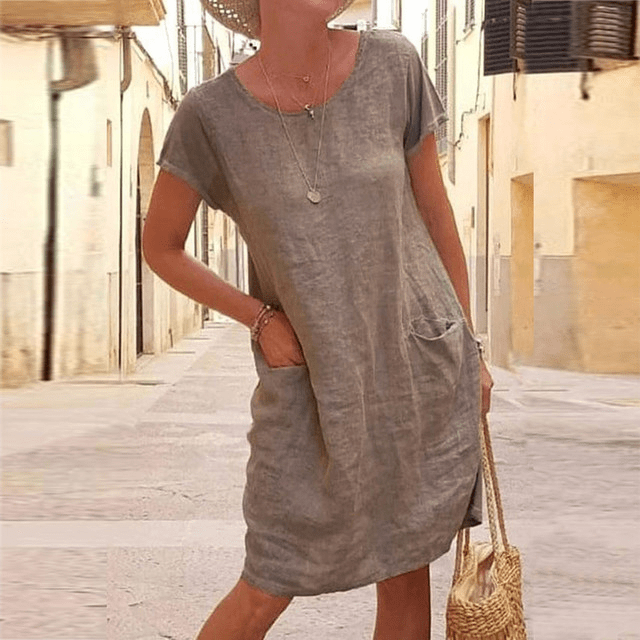 Linen Midi Dress with Pockets for Women