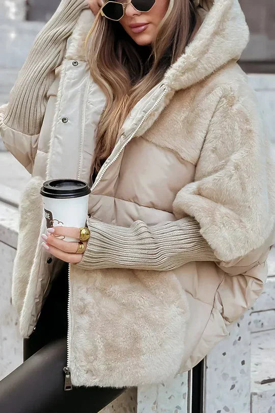 Quilted Hooded Faux Fur Lined Jacket for Women