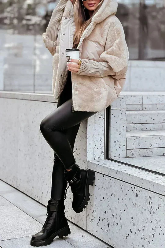 Quilted Hooded Faux Fur Lined Jacket for Women
