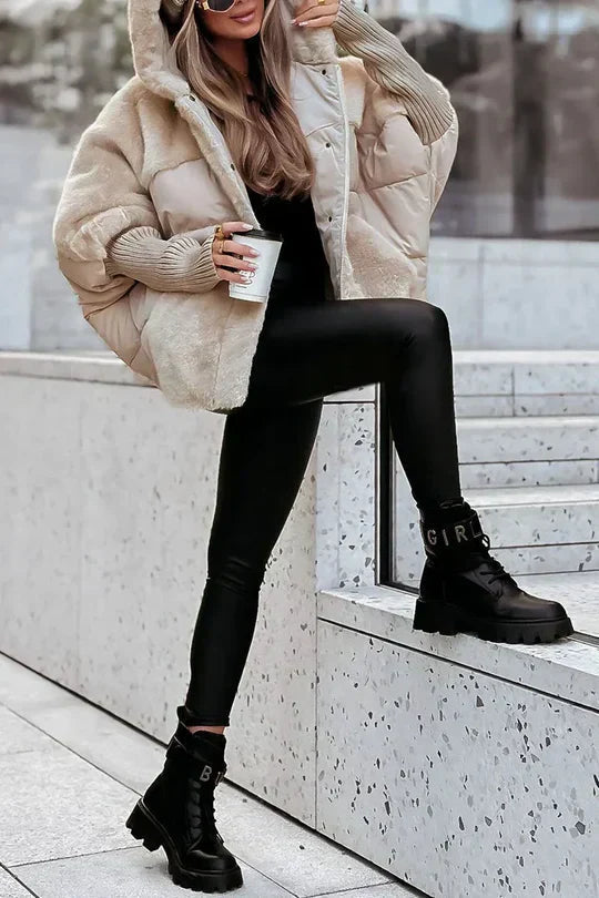 Quilted Hooded Faux Fur Lined Jacket for Women
