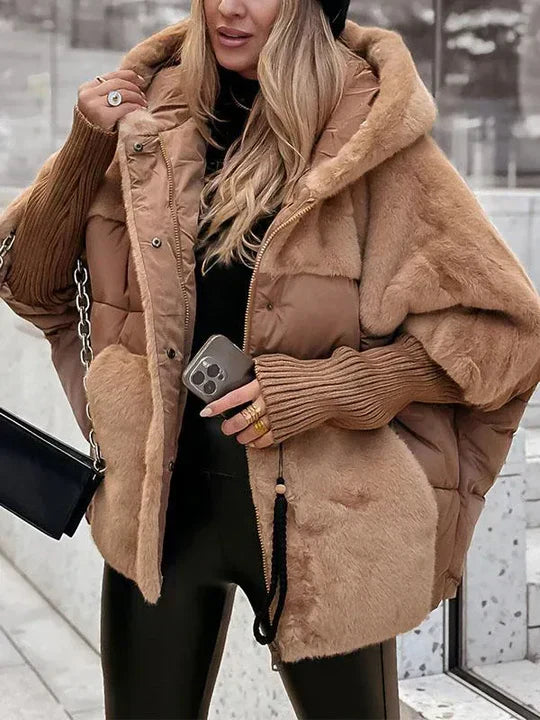 Quilted Hooded Faux Fur Lined Jacket for Women
