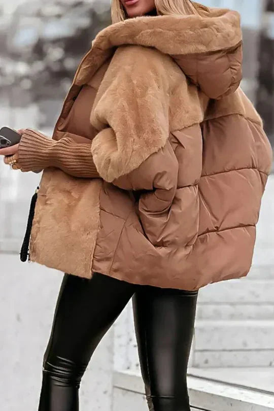 Quilted Hooded Faux Fur Lined Jacket for Women