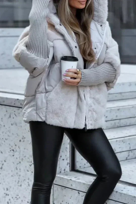 Quilted Hooded Faux Fur Lined Jacket for Women