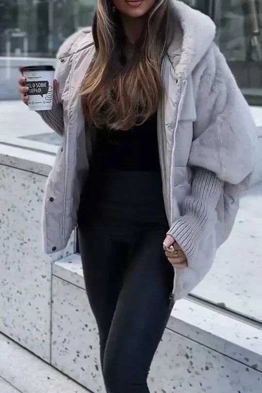 Quilted Hooded Faux Fur Lined Jacket for Women
