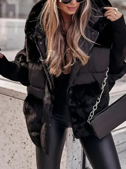 Quilted Hooded Faux Fur Lined Jacket for Women