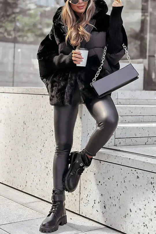 Quilted Hooded Faux Fur Lined Jacket for Women