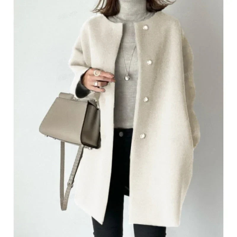Oversized Button-Front Coat for Women