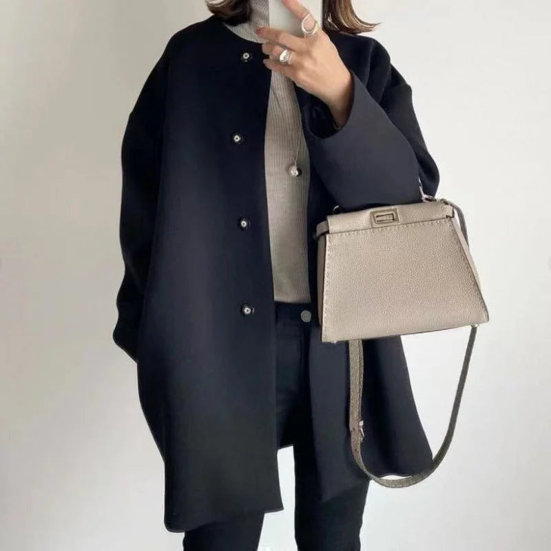 Oversized Button-Front Coat for Women