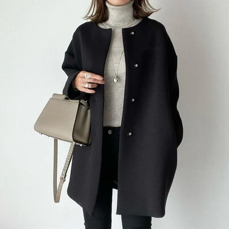 Oversized Button-Front Coat for Women