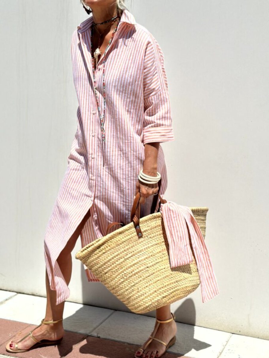 Striped Midi Shirt Dress for Women