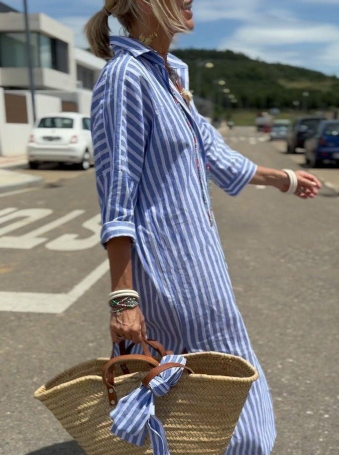 Striped Midi Shirt Dress for Women