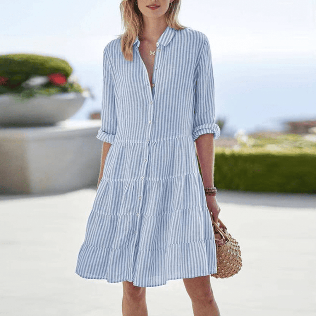 Striped Short Shirt Dress for Women
