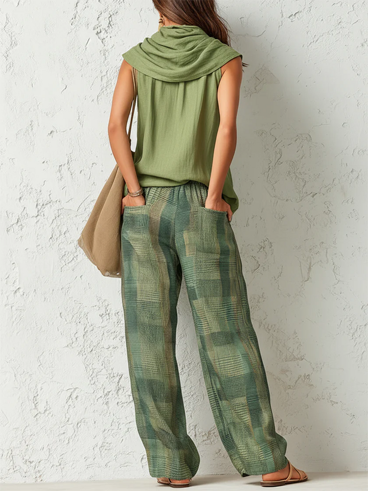 Draped Top and Wide-Leg Trouser Set for Women