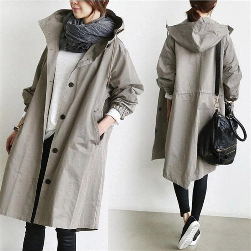 Oversized Rain Parka Trench Coat for Women