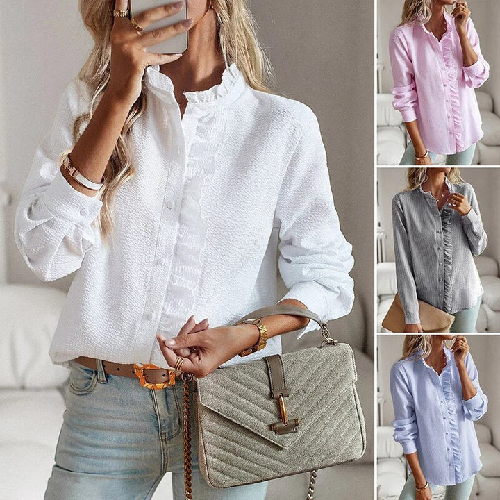 Ruffle Front Button Blouse for Women
