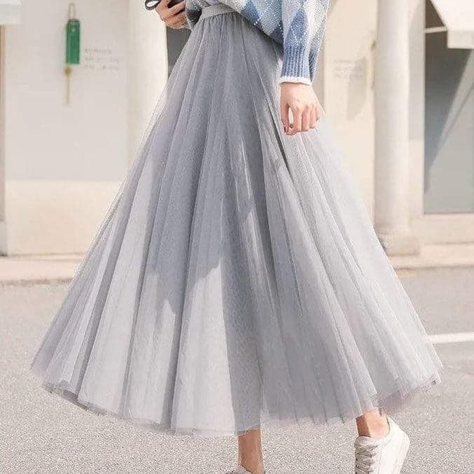 High Waist Tulle Midi Skirt for Women