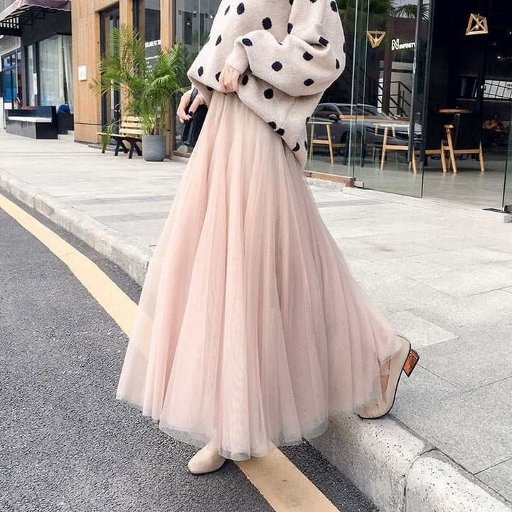 High Waist Tulle Midi Skirt for Women