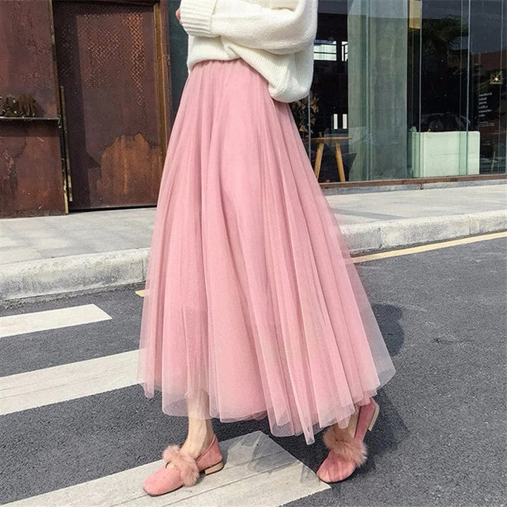 High Waist Tulle Midi Skirt for Women