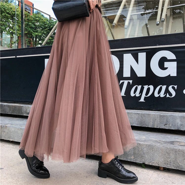 High Waist Tulle Midi Skirt for Women