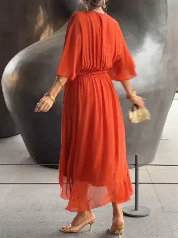 Luxurious Soft V-Neck Silk Dress for Women