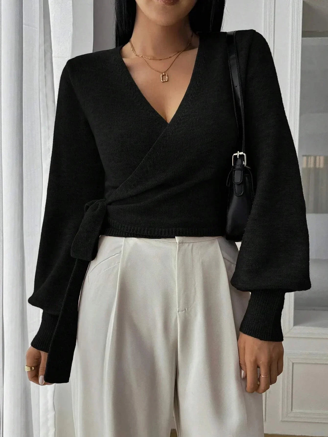 Wrap V-Neck Knit Sweater for Women