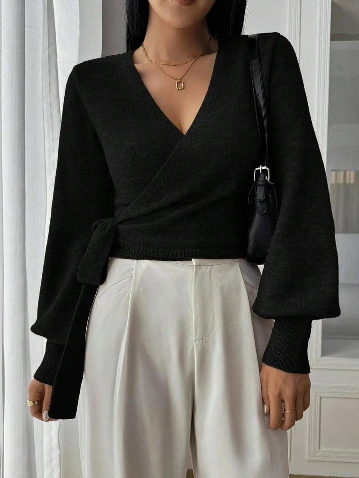 Wrap V-Neck Knit Sweater for Women