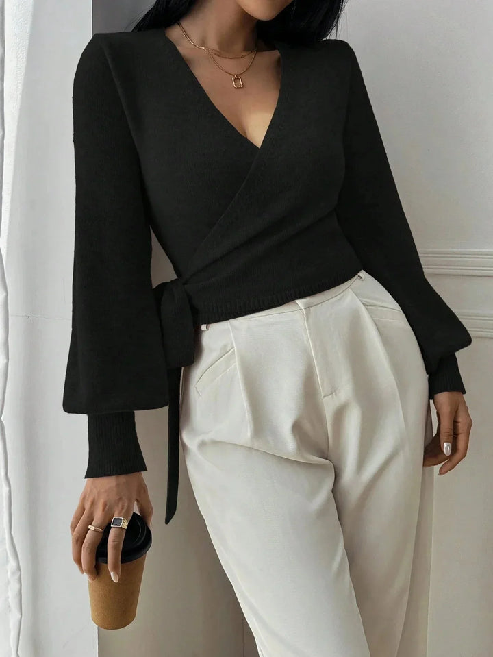 Wrap V-Neck Knit Sweater for Women