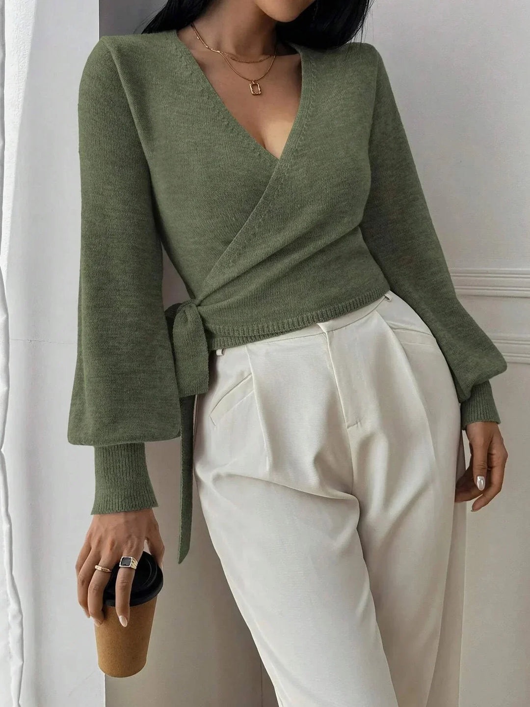 Wrap V-Neck Knit Sweater for Women