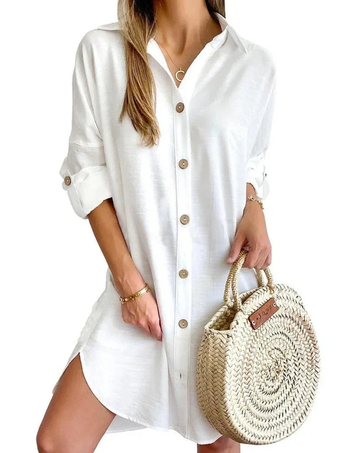 Button-Up Short Shirt Dress for Women